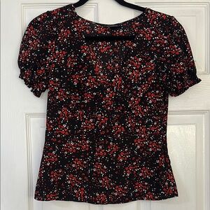 Floral Black and Red Women's Top